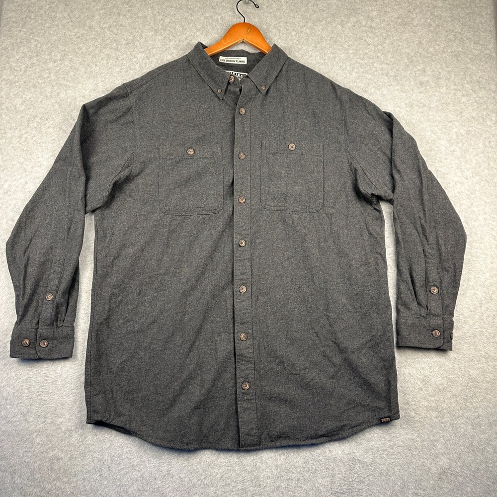 Duluth Trading Co Free Swingin Flannel Button Down Shirt Mens XL Tall Gray
